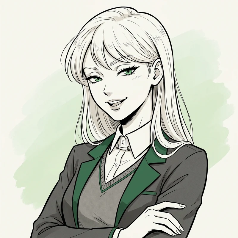 Original academy rival in a loose manga linework style with a pale green background