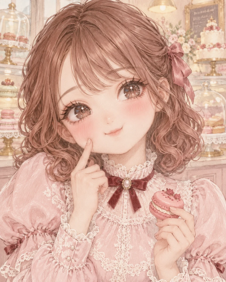 Personnage kawaii tenant un macaron