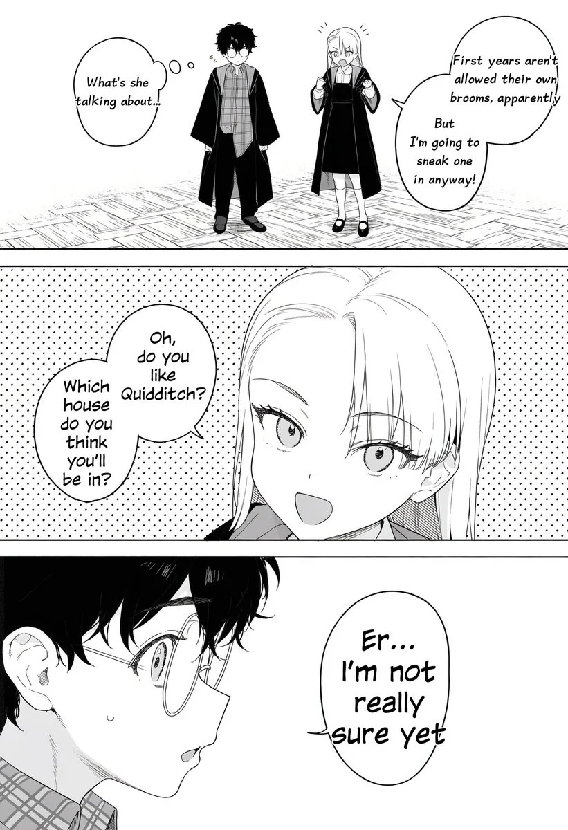 Female Draco asks about Quidditch and houses while Harry hesitates