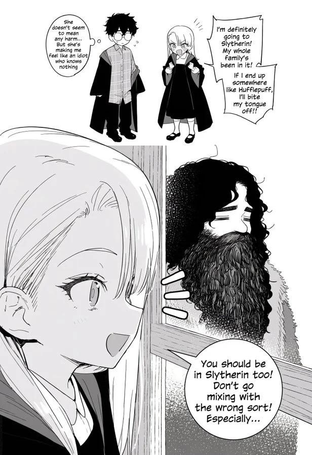 Female Draco talks about Slytherin while Hagrid appears outside