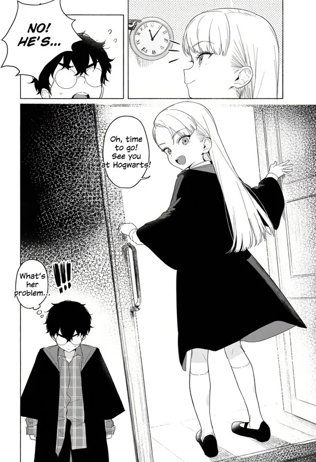 Female Draco leaves the shop before Harry can explain
