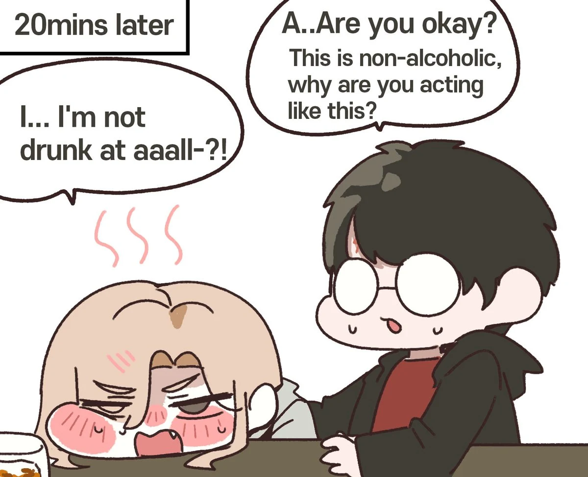 Harry checks on a flushed Female Draco and says the drink is non-alcoholic