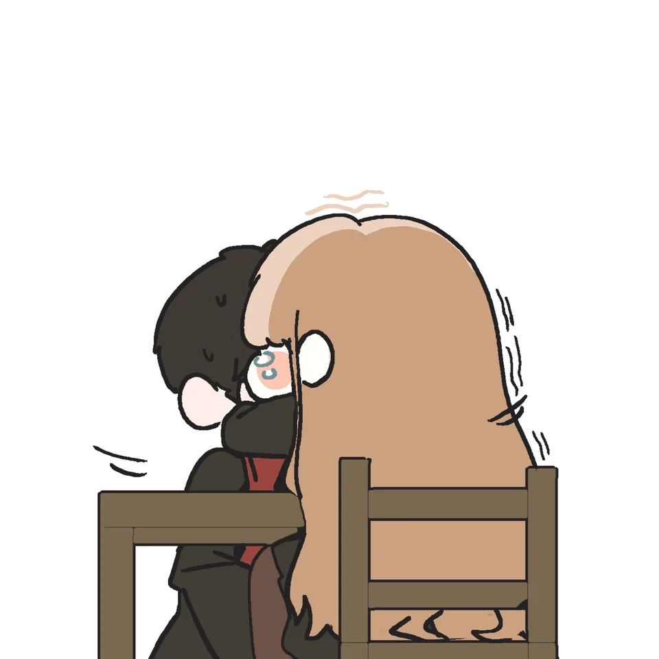 Harry and chibi Malfoid share an affectionate embrace