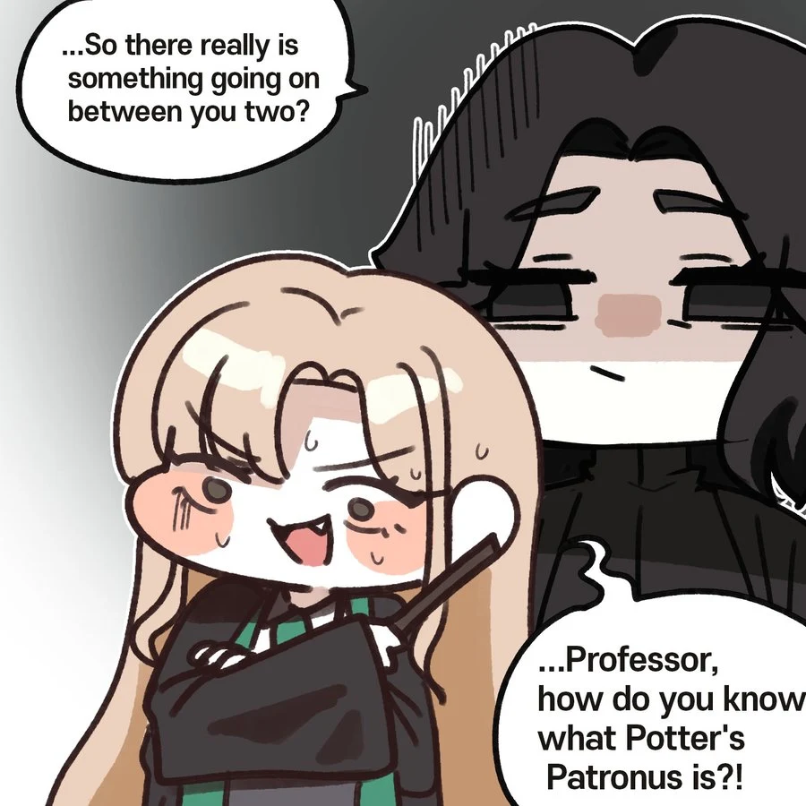 Snape questioning a flustered Female Draco about Harry