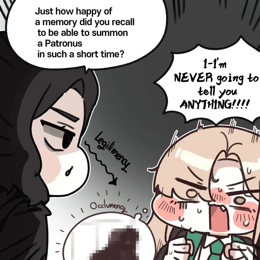 Snape asking about a happy memory while Female Draco refuses to explain
