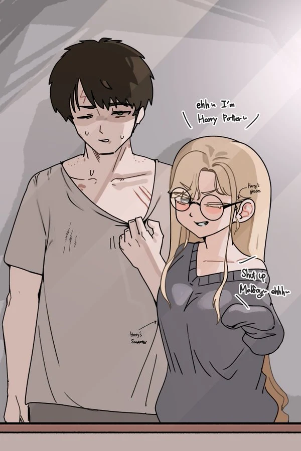 The same Harry and Female Draco illustration without the thank-you heading